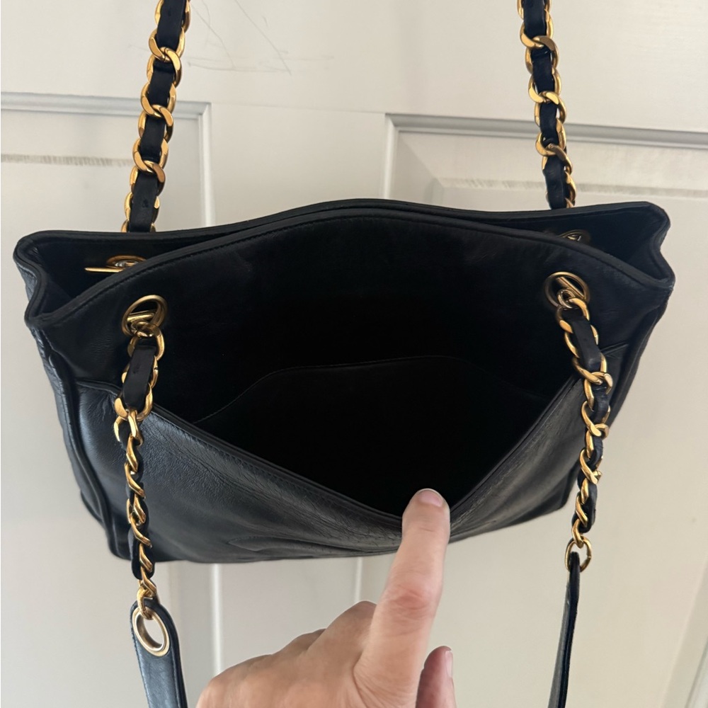 CHANEL Vintage Coco Mark Chain Shoulder Tote -Black Leather Gold Hardware w/CoA - Picture 7 of 15